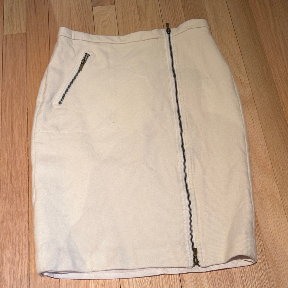 J. Crew Wool Cream Zip-Front Pencil Skirt
